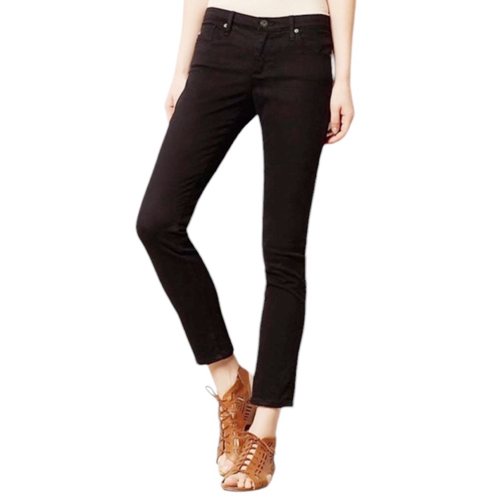 AG Adriano Goldschmied 32R 14/16 Black Sateen Jeans The Stevie Slim Straight